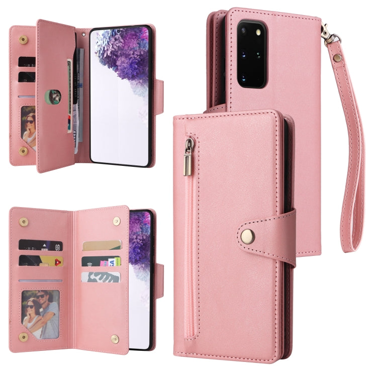For Samsung Galaxy S20+ Rivet Buckle 9 Cards Three Fold Leather Phone Case