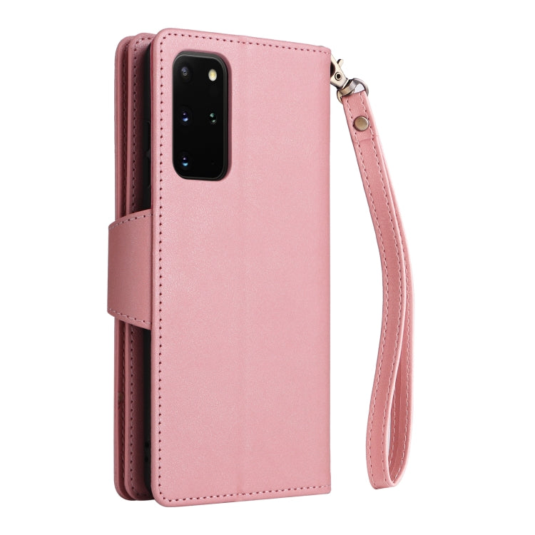 For Samsung Galaxy S20+ Rivet Buckle 9 Cards Three Fold Leather Phone Case