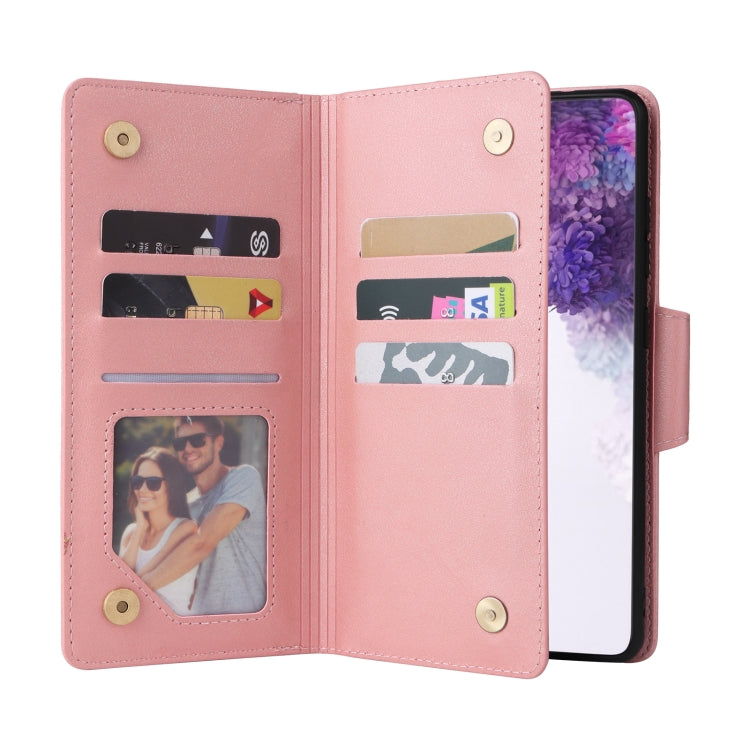 For Samsung Galaxy S20+ Rivet Buckle 9 Cards Three Fold Leather Phone Case