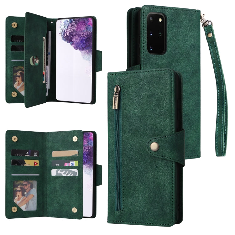 For Samsung Galaxy S20+ Rivet Buckle 9 Cards Three Fold Leather Phone Case