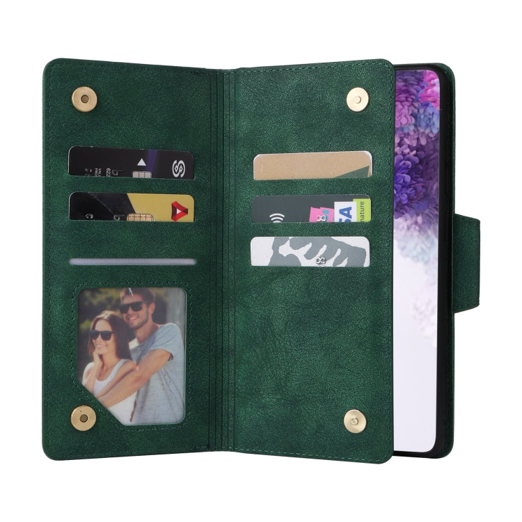 For Samsung Galaxy S20+ Rivet Buckle 9 Cards Three Fold Leather Phone Case