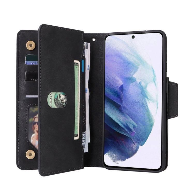 For Samsung Galaxy S21 5G Rivet Buckle 9 Cards Three Fold Leather Phone Case