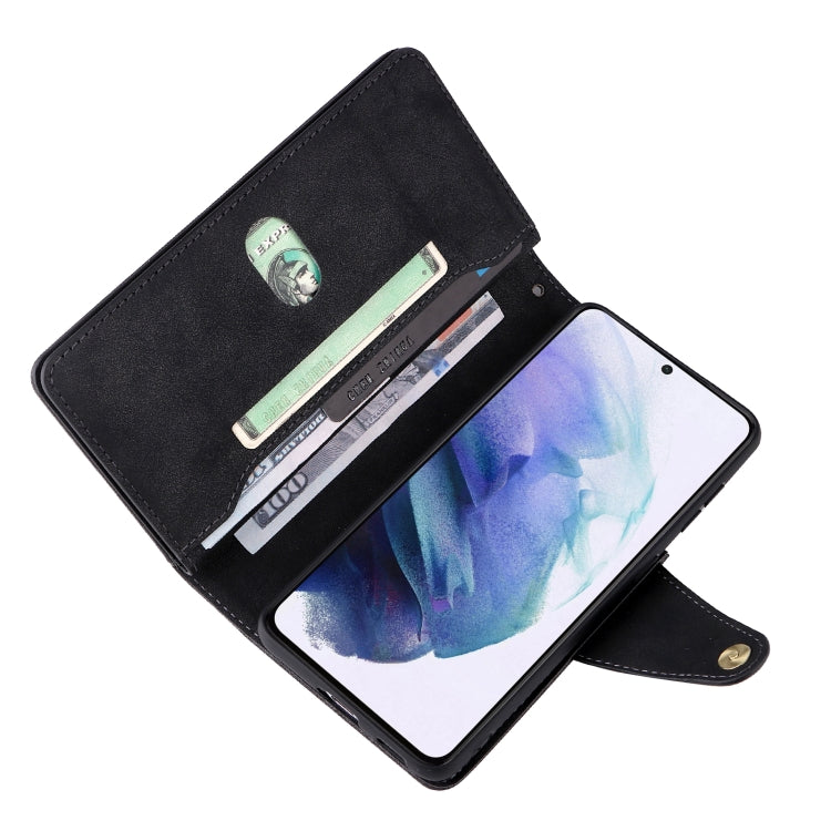 For Samsung Galaxy S21 5G Rivet Buckle 9 Cards Three Fold Leather Phone Case