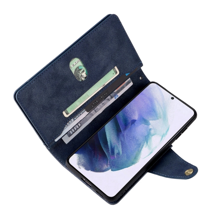 For Samsung Galaxy S21 5G Rivet Buckle 9 Cards Three Fold Leather Phone Case
