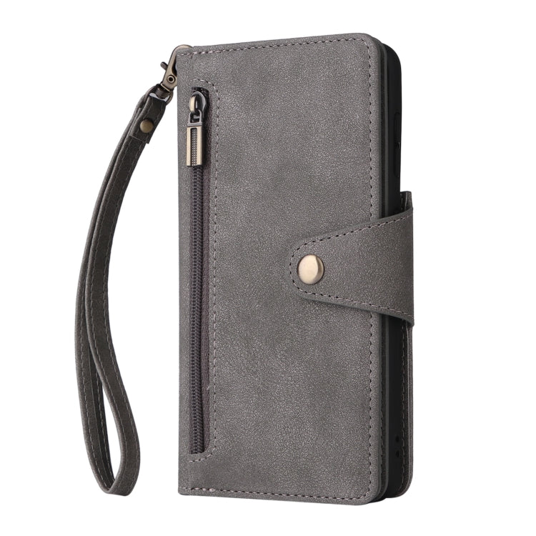 For Samsung Galaxy S21 5G Rivet Buckle 9 Cards Three Fold Leather Phone Case