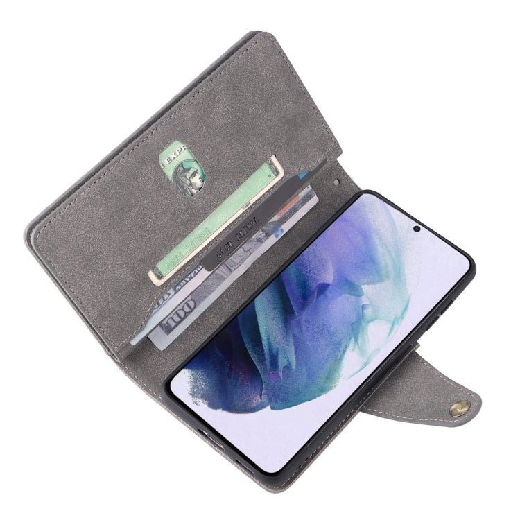 For Samsung Galaxy S21 5G Rivet Buckle 9 Cards Three Fold Leather Phone Case