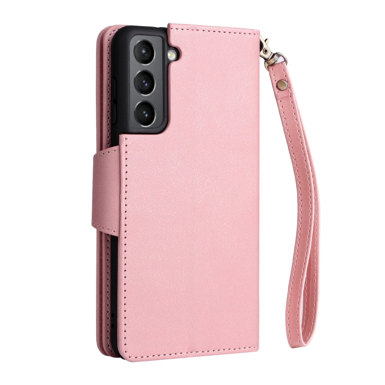 For Samsung Galaxy S21 5G Rivet Buckle 9 Cards Three Fold Leather Phone Case