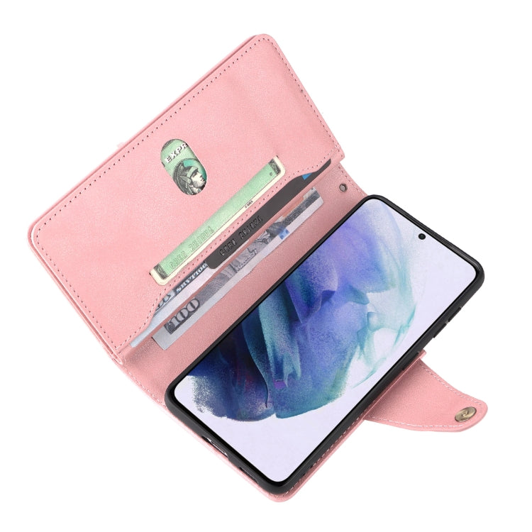 For Samsung Galaxy S21 5G Rivet Buckle 9 Cards Three Fold Leather Phone Case
