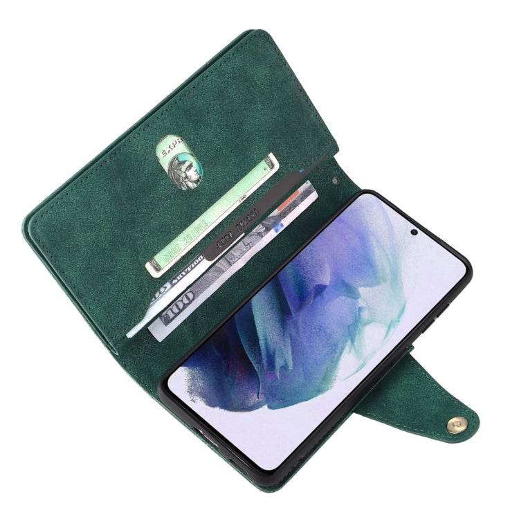 For Samsung Galaxy S21 5G Rivet Buckle 9 Cards Three Fold Leather Phone Case