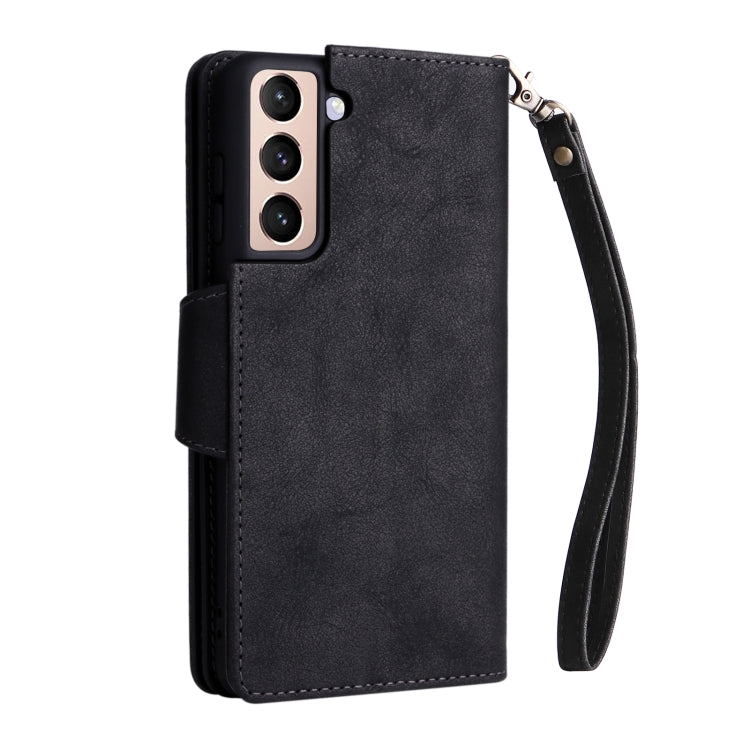 For Samsung Galaxy S21+ Rivet Buckle 9 Cards Three Fold Leather Phone Case