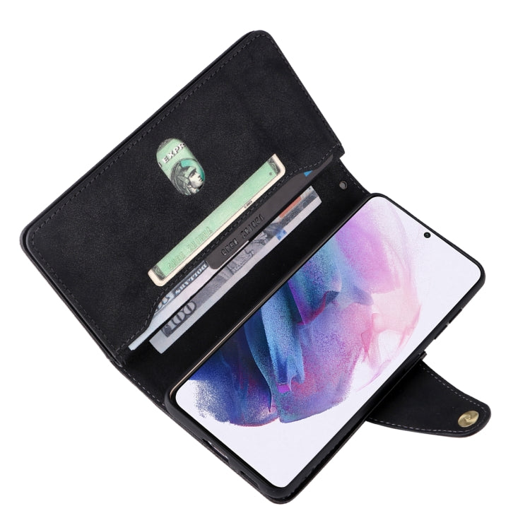 For Samsung Galaxy S21+ Rivet Buckle 9 Cards Three Fold Leather Phone Case