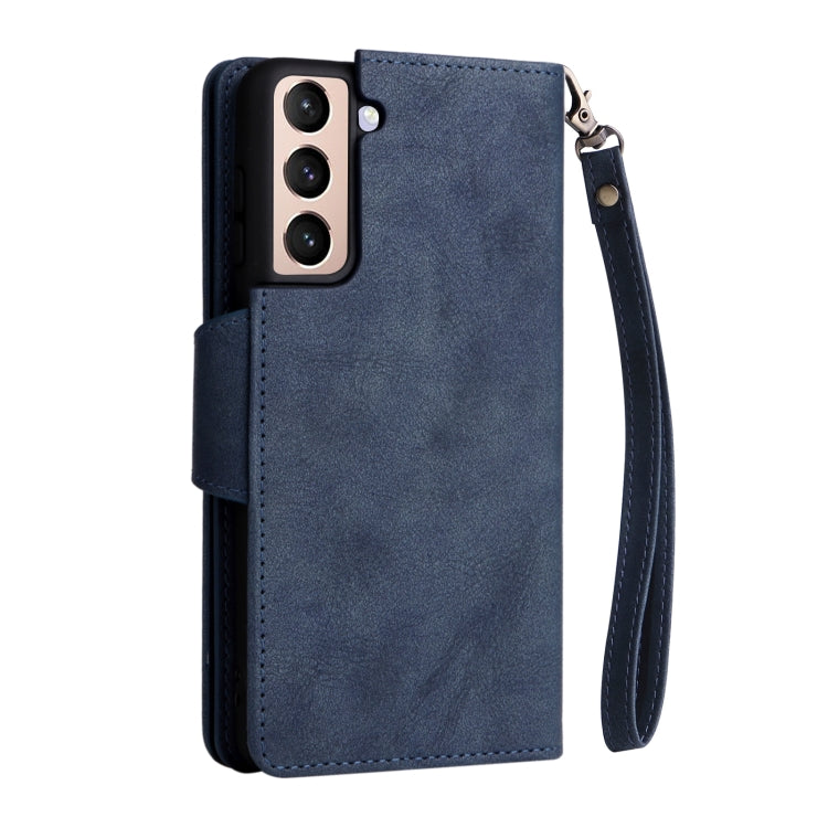 For Samsung Galaxy S21+ Rivet Buckle 9 Cards Three Fold Leather Phone Case