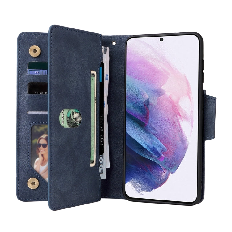 For Samsung Galaxy S21+ Rivet Buckle 9 Cards Three Fold Leather Phone Case