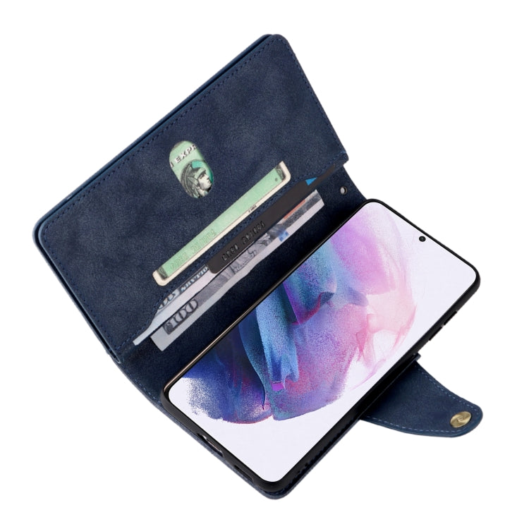For Samsung Galaxy S21+ Rivet Buckle 9 Cards Three Fold Leather Phone Case