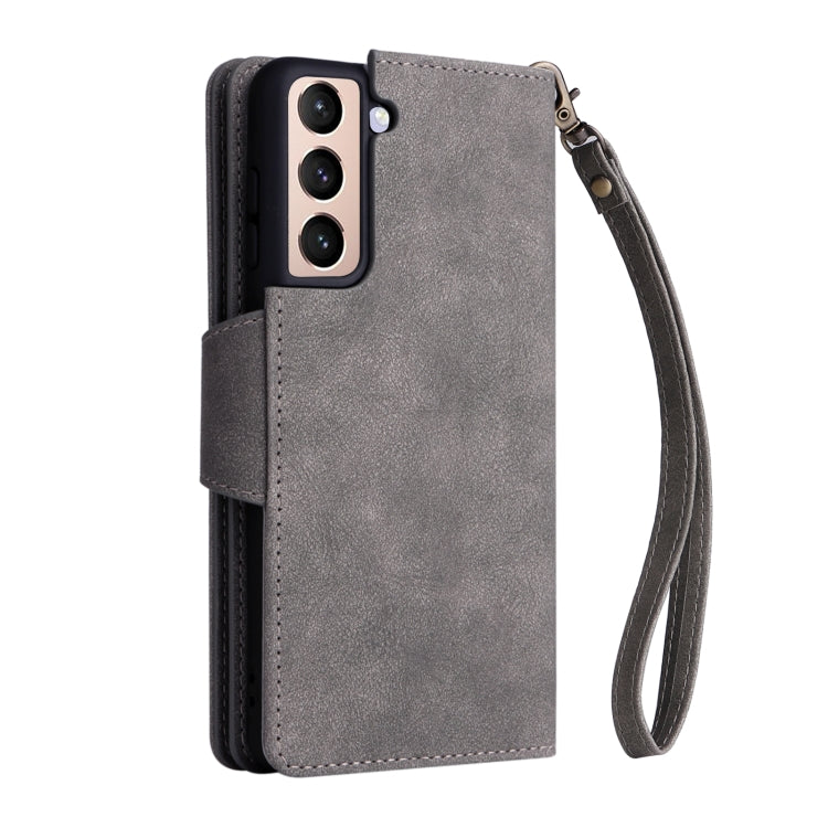 For Samsung Galaxy S21+ Rivet Buckle 9 Cards Three Fold Leather Phone Case