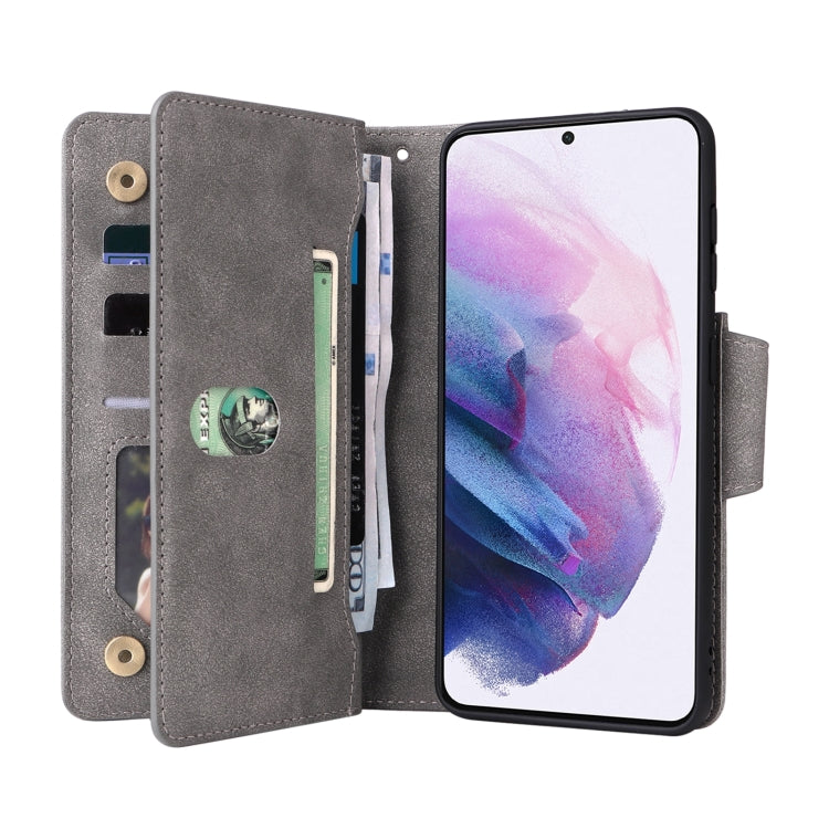 For Samsung Galaxy S21+ Rivet Buckle 9 Cards Three Fold Leather Phone Case