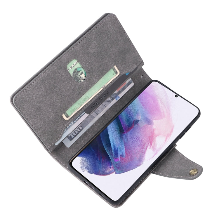 For Samsung Galaxy S21+ Rivet Buckle 9 Cards Three Fold Leather Phone Case