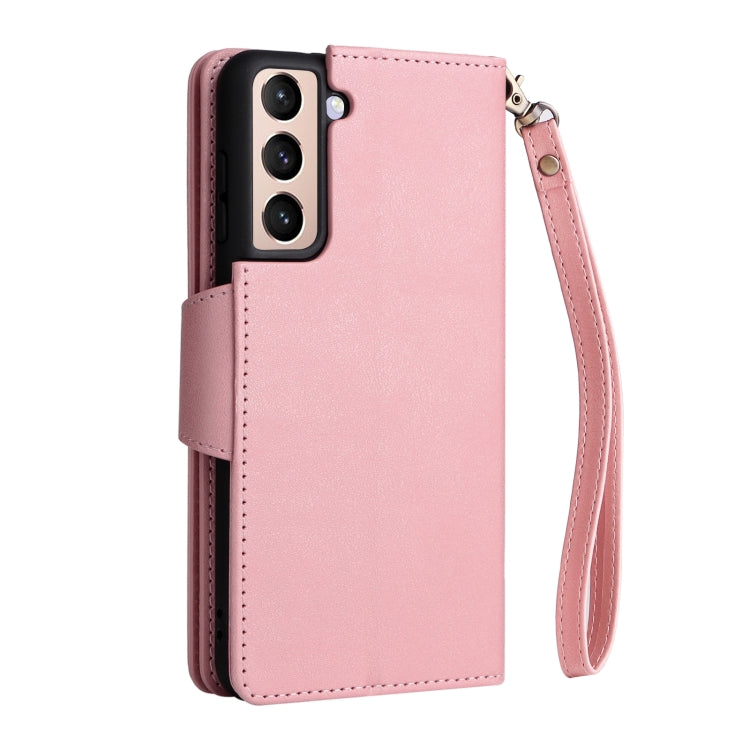 For Samsung Galaxy S21+ Rivet Buckle 9 Cards Three Fold Leather Phone Case
