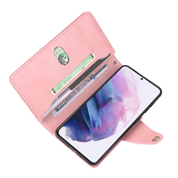 For Samsung Galaxy S21+ Rivet Buckle 9 Cards Three Fold Leather Phone Case