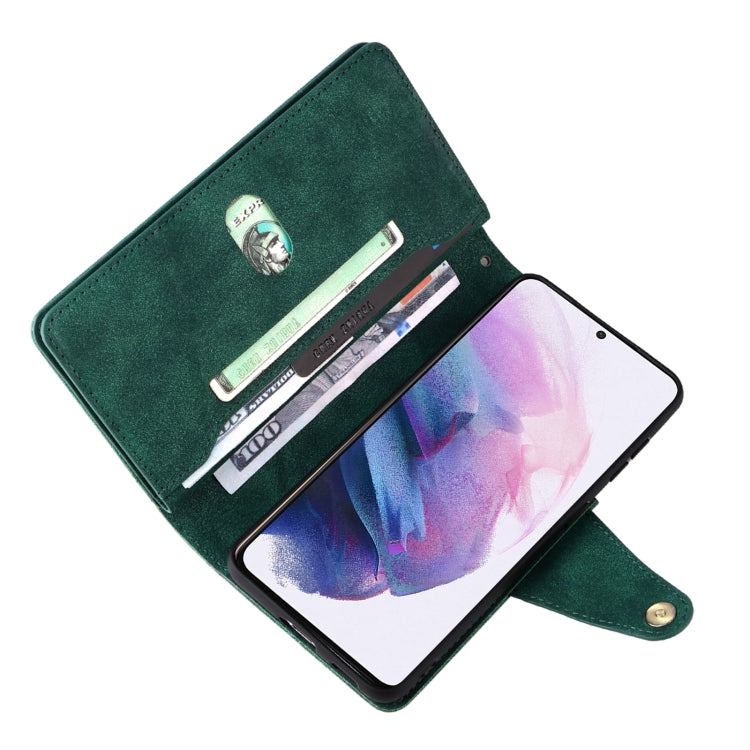 For Samsung Galaxy S21+ Rivet Buckle 9 Cards Three Fold Leather Phone Case
