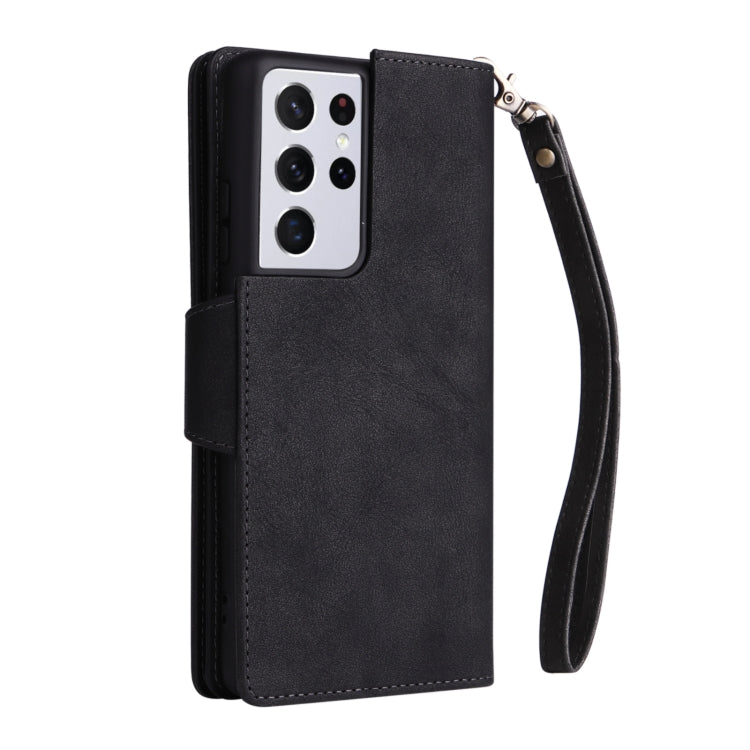 For Samsung Galaxy S21 Ultra 5G Rivet Buckle 9 Cards Three Fold Leather Phone Case