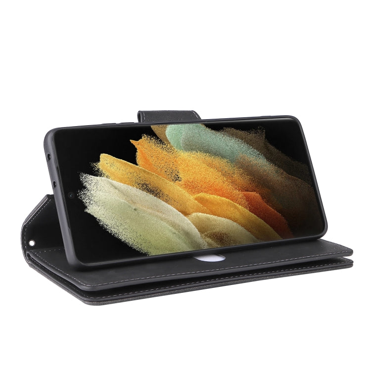 For Samsung Galaxy S21 Ultra 5G Rivet Buckle 9 Cards Three Fold Leather Phone Case
