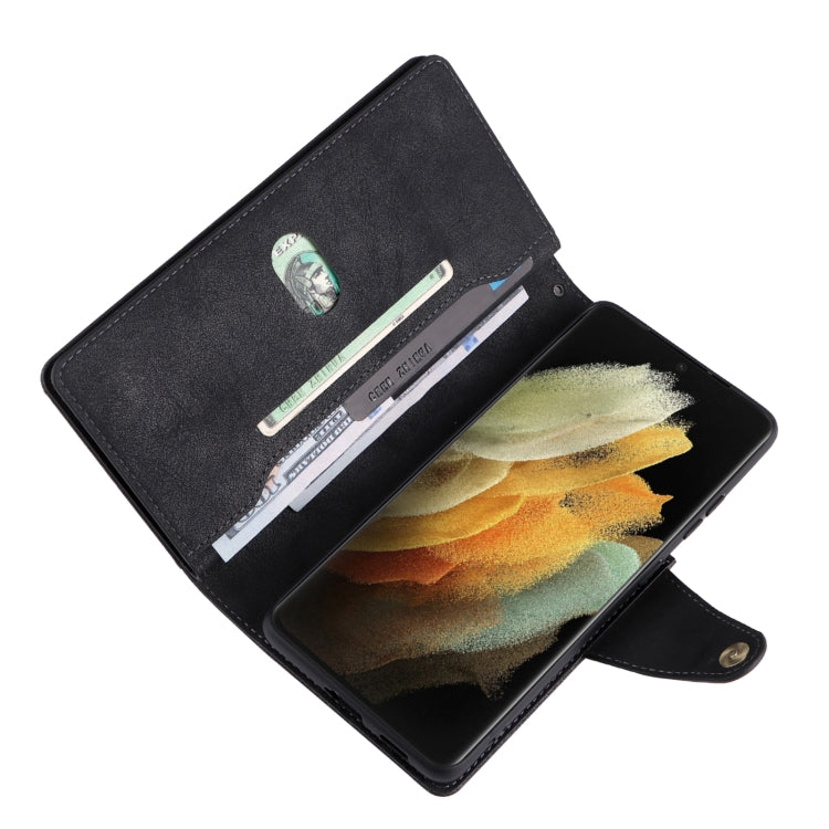 For Samsung Galaxy S21 Ultra 5G Rivet Buckle 9 Cards Three Fold Leather Phone Case