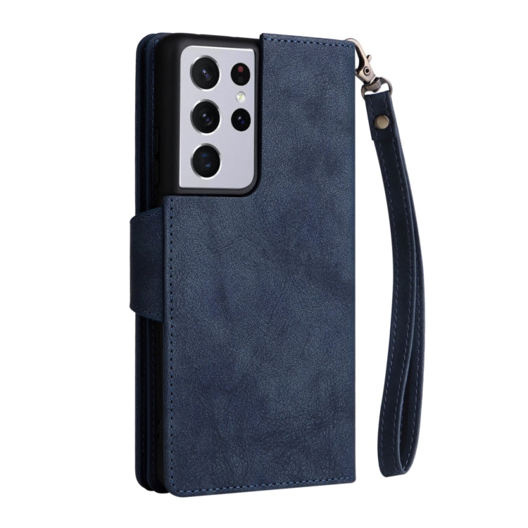 For Samsung Galaxy S21 Ultra 5G Rivet Buckle 9 Cards Three Fold Leather Phone Case