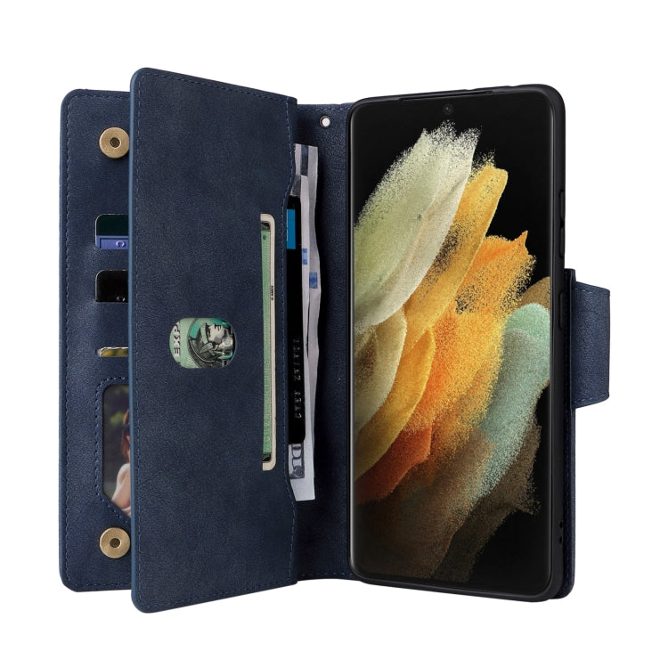 For Samsung Galaxy S21 Ultra 5G Rivet Buckle 9 Cards Three Fold Leather Phone Case