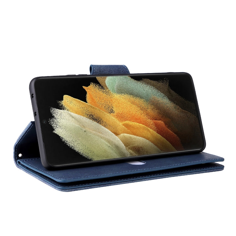 For Samsung Galaxy S21 Ultra 5G Rivet Buckle 9 Cards Three Fold Leather Phone Case