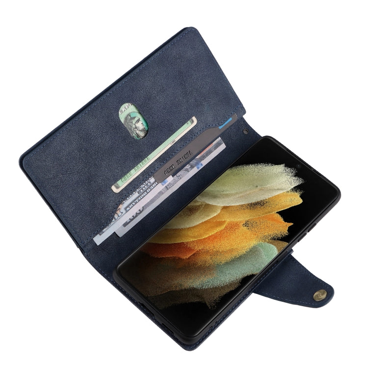 For Samsung Galaxy S21 Ultra 5G Rivet Buckle 9 Cards Three Fold Leather Phone Case