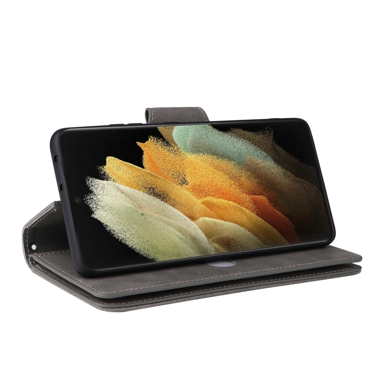 For Samsung Galaxy S21 Ultra 5G Rivet Buckle 9 Cards Three Fold Leather Phone Case
