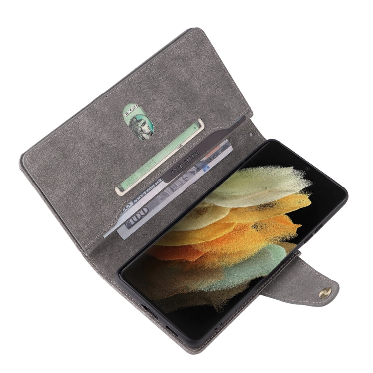 For Samsung Galaxy S21 Ultra 5G Rivet Buckle 9 Cards Three Fold Leather Phone Case