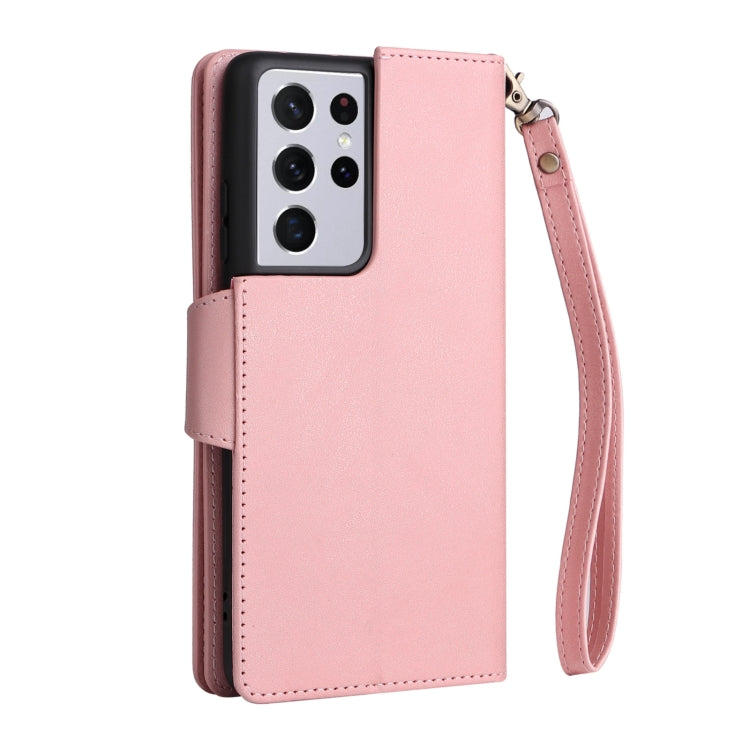 For Samsung Galaxy S21 Ultra 5G Rivet Buckle 9 Cards Three Fold Leather Phone Case