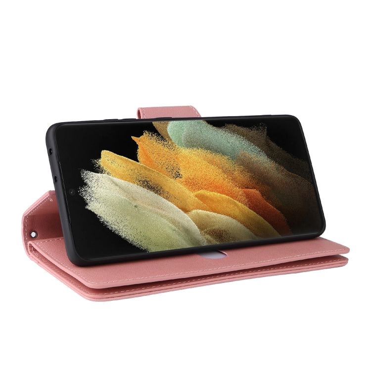 For Samsung Galaxy S21 Ultra 5G Rivet Buckle 9 Cards Three Fold Leather Phone Case