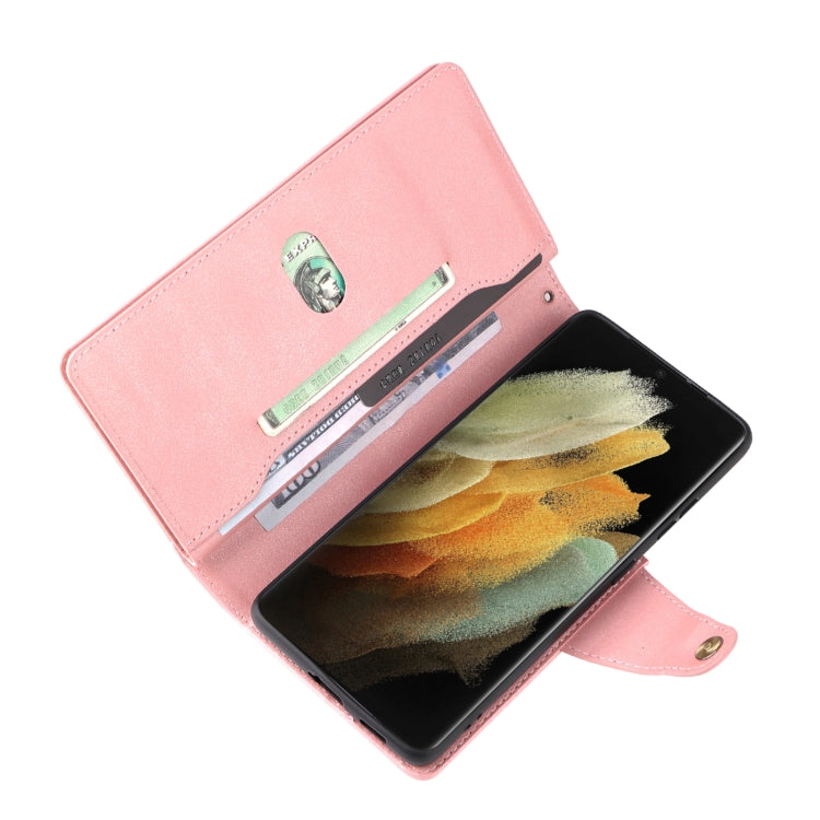For Samsung Galaxy S21 Ultra 5G Rivet Buckle 9 Cards Three Fold Leather Phone Case