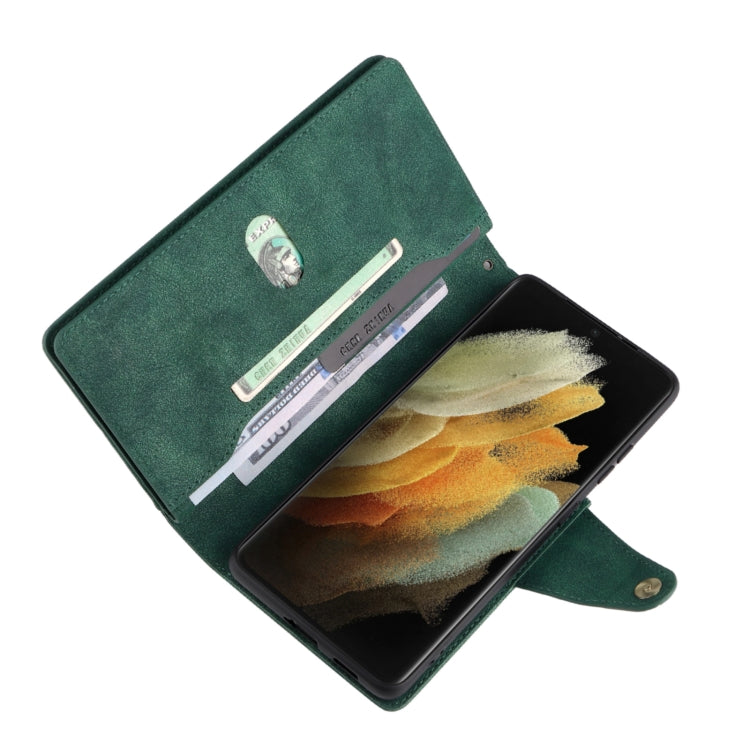 For Samsung Galaxy S21 Ultra 5G Rivet Buckle 9 Cards Three Fold Leather Phone Case