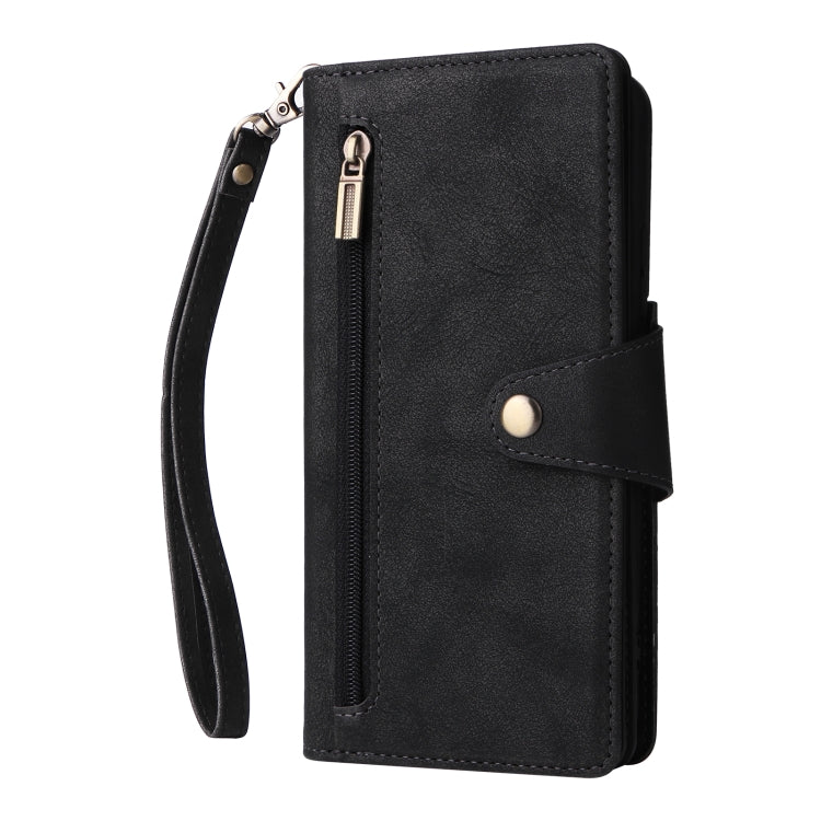 For Samsung Galaxy S22 Rivet Buckle 9 Cards Three Fold Leather Phone Case
