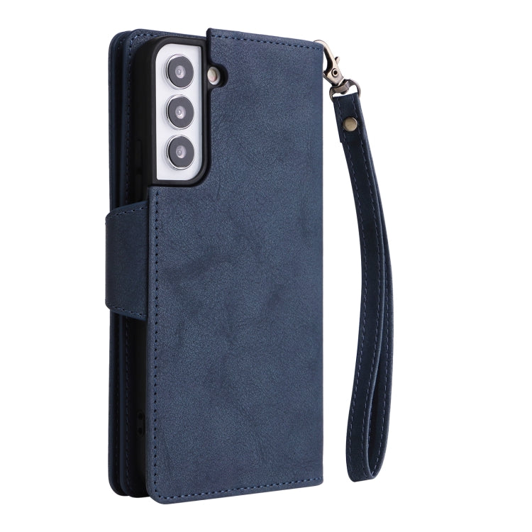 For Samsung Galaxy S22 Rivet Buckle 9 Cards Three Fold Leather Phone Case