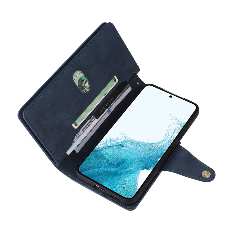 For Samsung Galaxy S22 Rivet Buckle 9 Cards Three Fold Leather Phone Case