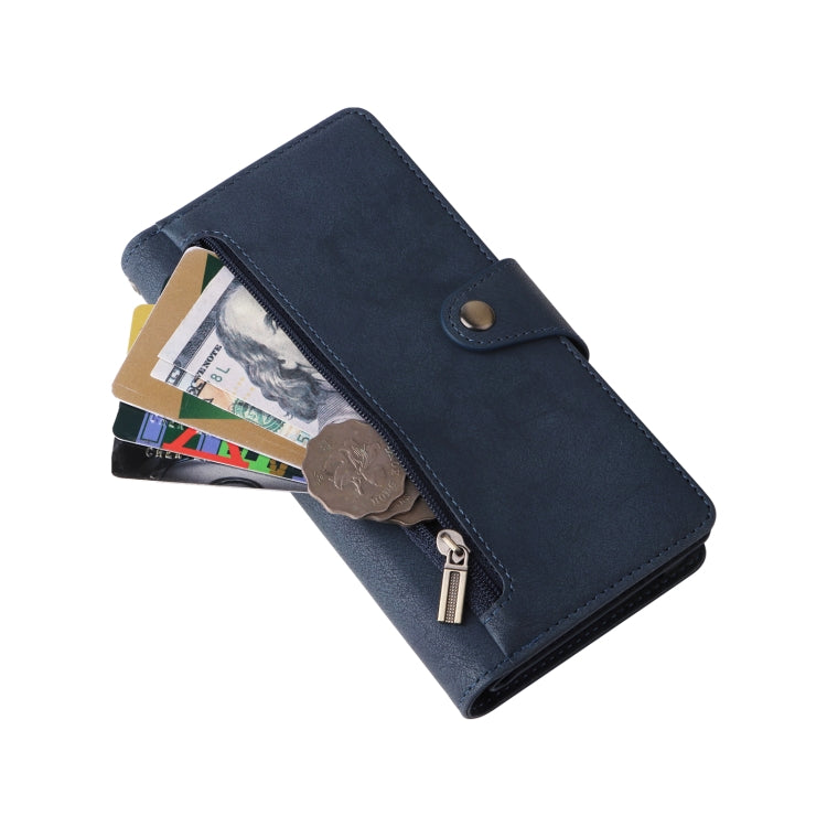For Samsung Galaxy S22 Rivet Buckle 9 Cards Three Fold Leather Phone Case