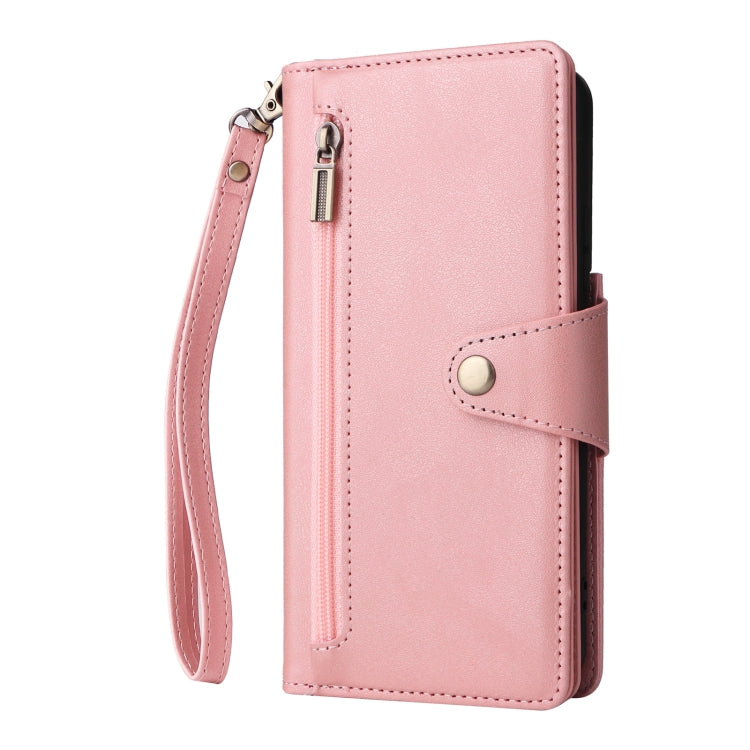 For Samsung Galaxy S22 Rivet Buckle 9 Cards Three Fold Leather Phone Case