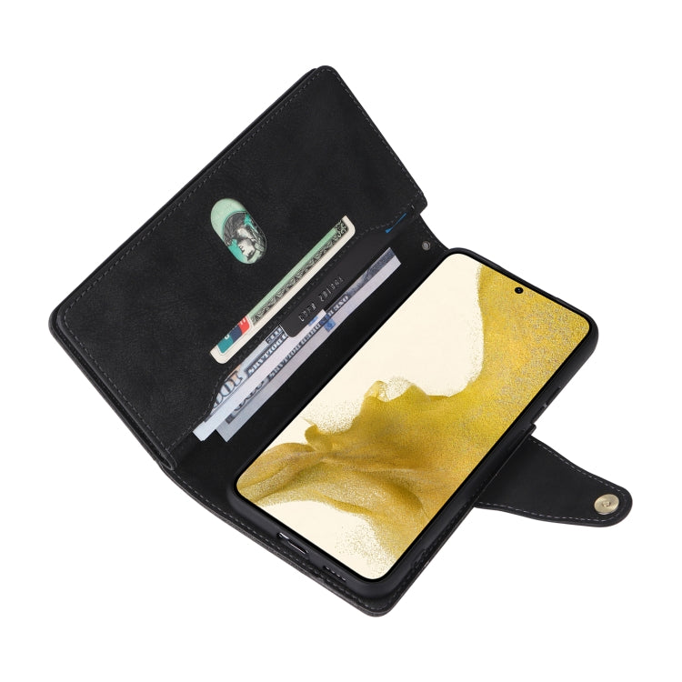 For Samsung Galaxy S22+ Rivet Buckle 9 Cards Three Fold Leather Phone Case