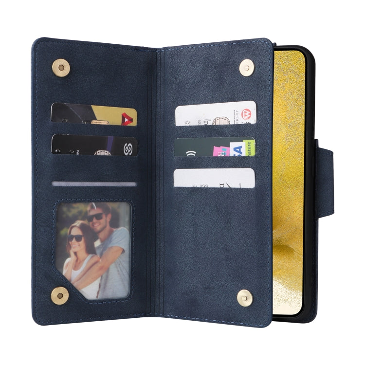 For Samsung Galaxy S22+ Rivet Buckle 9 Cards Three Fold Leather Phone Case