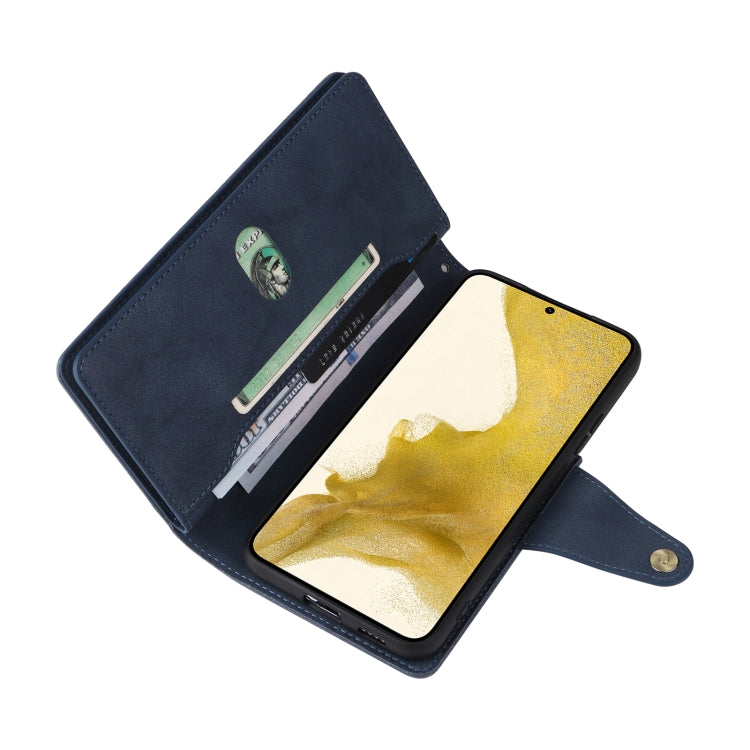 For Samsung Galaxy S22+ Rivet Buckle 9 Cards Three Fold Leather Phone Case