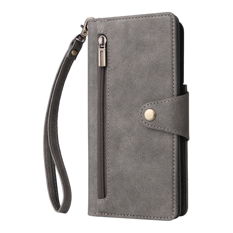 For Samsung Galaxy S22+ Rivet Buckle 9 Cards Three Fold Leather Phone Case