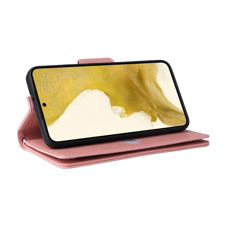 For Samsung Galaxy S22+ Rivet Buckle 9 Cards Three Fold Leather Phone Case