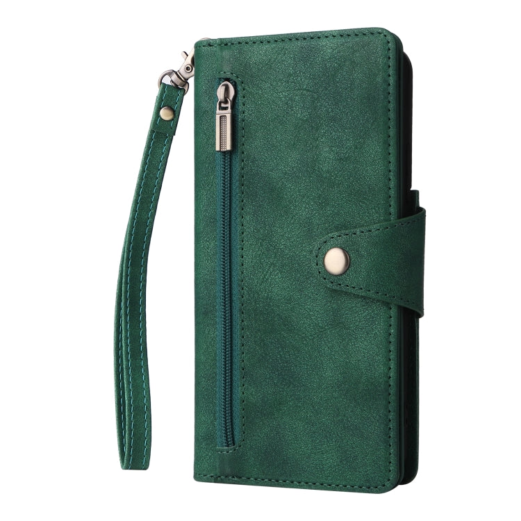 For Samsung Galaxy S22+ Rivet Buckle 9 Cards Three Fold Leather Phone Case
