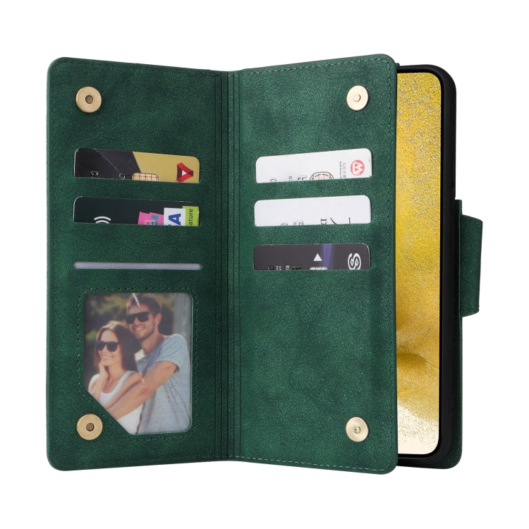 For Samsung Galaxy S22+ Rivet Buckle 9 Cards Three Fold Leather Phone Case
