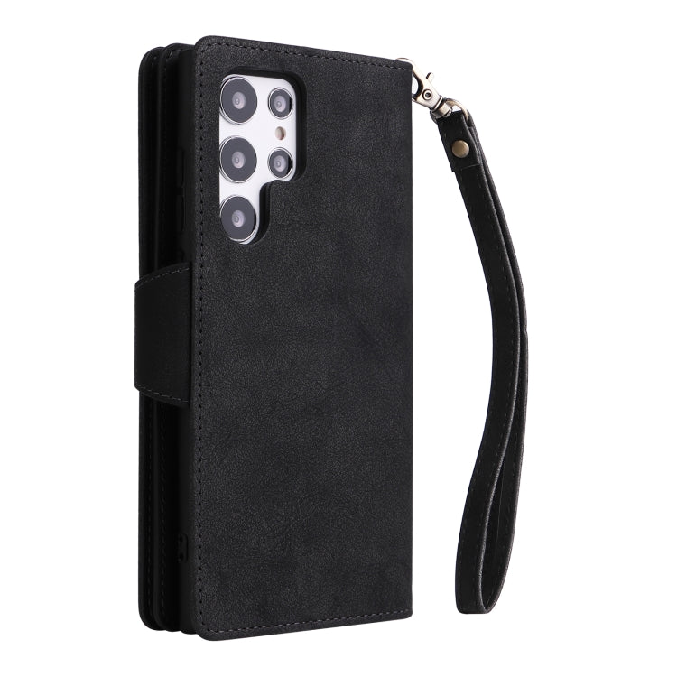 For Samsung Galaxy S22 Ultra 5G Rivet Buckle 9 Cards Three Fold Leather Phone Case